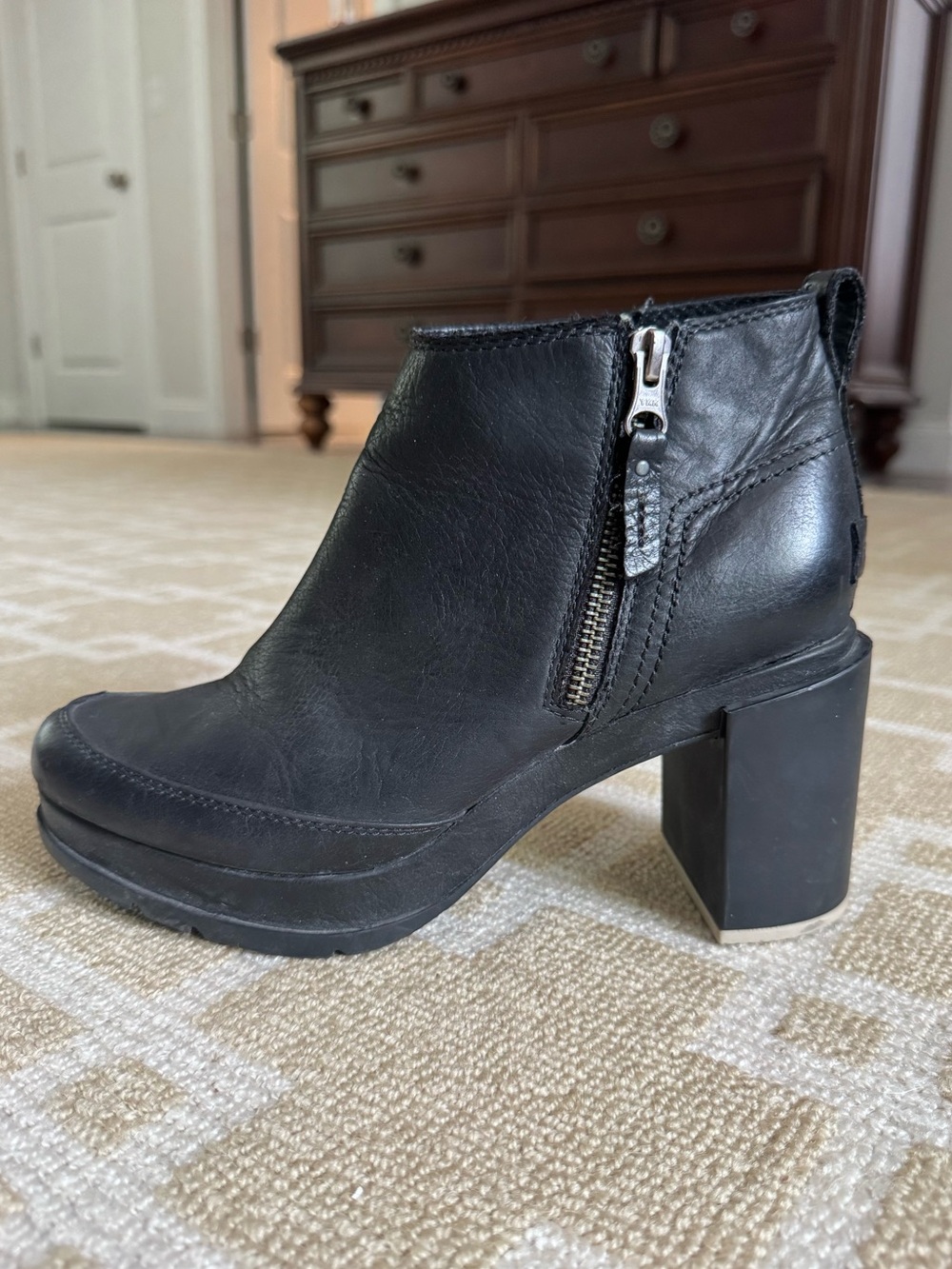 Sorel Blake Leather Platform Ankle Booties Black Block Heel Women’s 7.5 - Picture 6 of 14